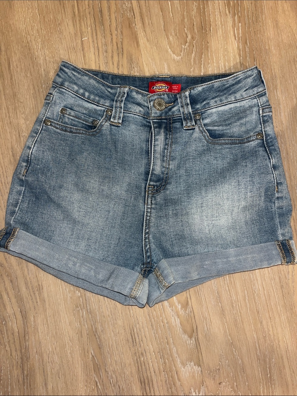 Dickies Women's Light Wash Rolled-Hem Denim Shorts